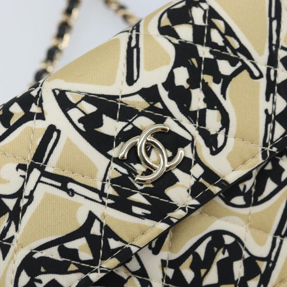 CHANEL Chain Shoulder Pouch Mini Matelasse 12 Satin Beige Gold CC Auth ARZ751SAM