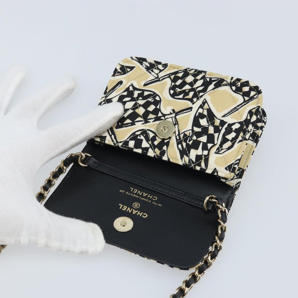 CHANEL Chain Shoulder Pouch Mini Matelasse 12 Satin Beige Gold CC Auth ARZ751SAM