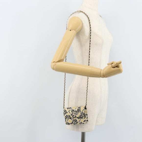 CHANEL Chain Shoulder Pouch Mini Matelasse 12 Satin Beige Gold CC Auth ARZ751SAM