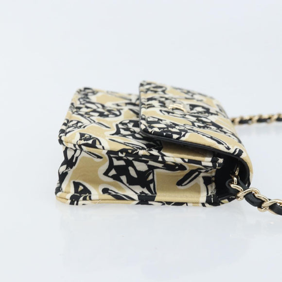 CHANEL Chain Shoulder Pouch Mini Matelasse 12 Satin Beige Gold CC Auth ARZ751SAM