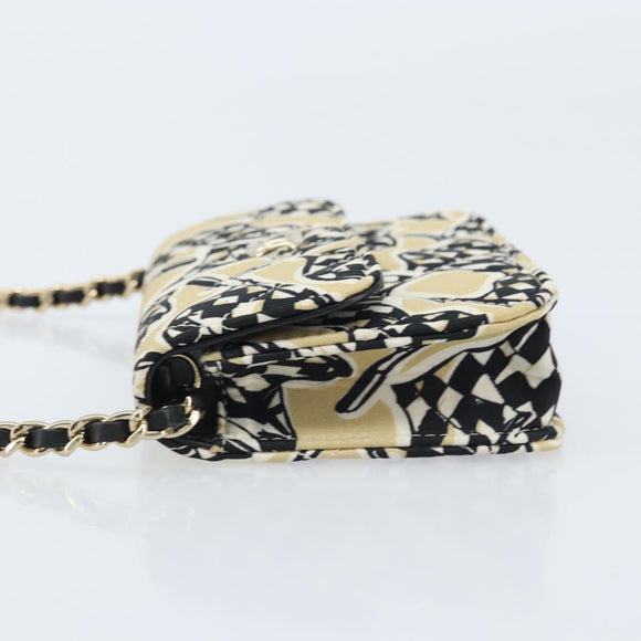 CHANEL Chain Shoulder Pouch Mini Matelasse 12 Satin Beige Gold CC Auth ARZ751SAM