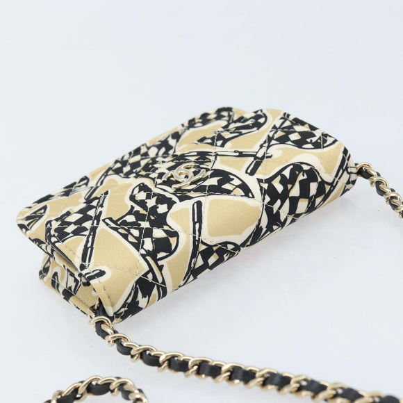 CHANEL Chain Shoulder Pouch Mini Matelasse 12 Satin Beige Gold CC Auth ARZ751SAM