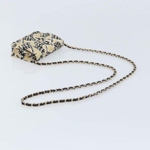 CHANEL Chain Shoulder Pouch Mini Matelasse 12 Satin Beige Gold CC Auth ARZ751SAM