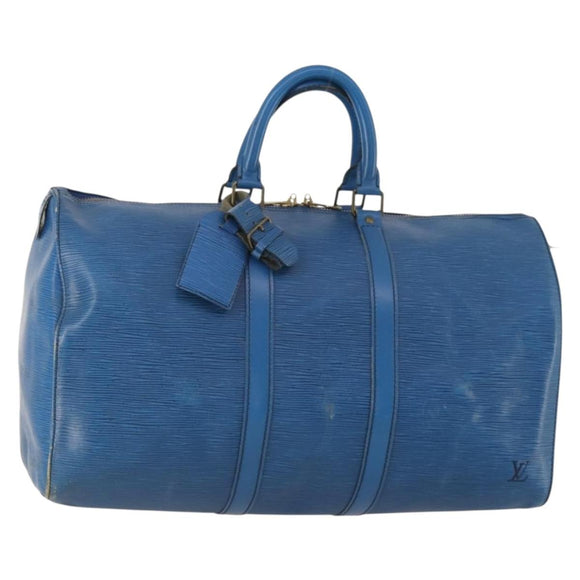 LOUIS VUITTON Epi Keepall 45 Boston Bag Blue M42975 LV Auth ARZ760