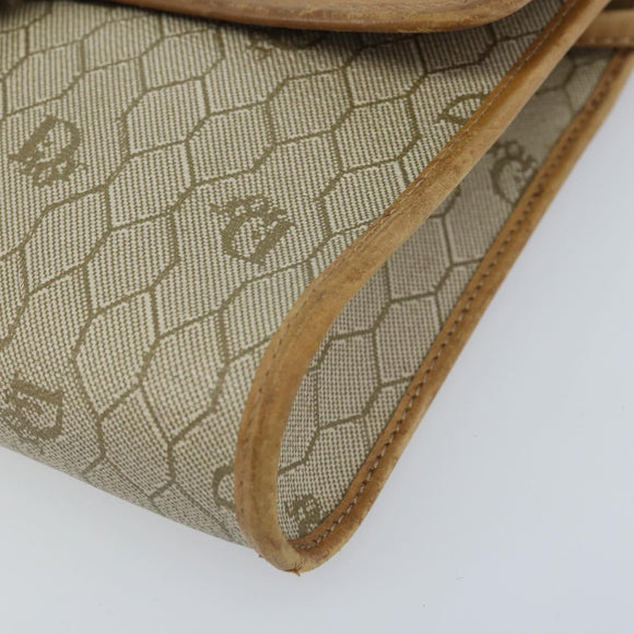 Christian Dior Honeycomb Canvas Shoulder Bag PVC Beige Gold Auth ARZ767