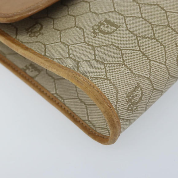 Christian Dior Honeycomb Canvas Shoulder Bag PVC Beige Gold Auth ARZ767