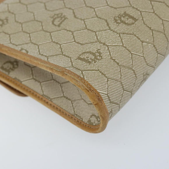 Christian Dior Honeycomb Canvas Shoulder Bag PVC Beige Gold Auth ARZ767