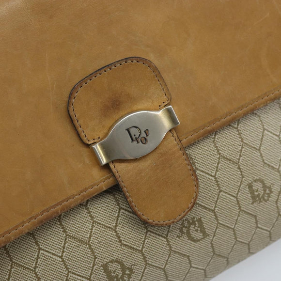 Christian Dior Honeycomb Canvas Shoulder Bag PVC Beige Gold Auth ARZ767