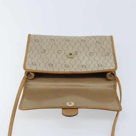 Christian Dior Honeycomb Canvas Shoulder Bag PVC Beige Gold Auth ARZ767