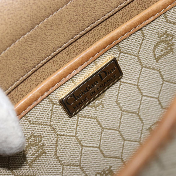 Christian Dior Honeycomb Canvas Shoulder Bag PVC Beige Gold Auth ARZ767