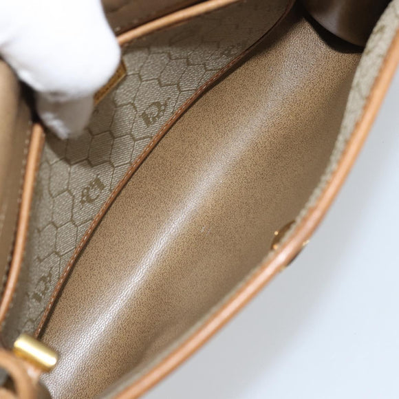 Christian Dior Honeycomb Canvas Shoulder Bag PVC Beige Gold Auth ARZ767
