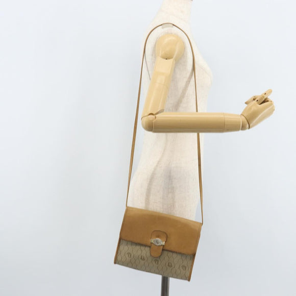Christian Dior Honeycomb Canvas Shoulder Bag PVC Beige Gold Auth ARZ767