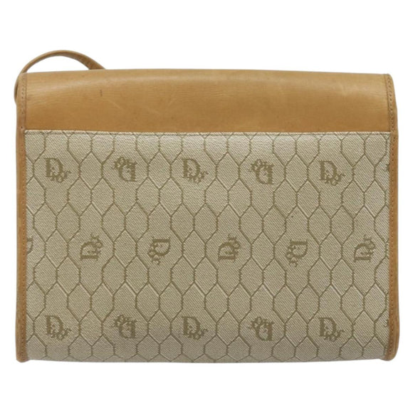Christian Dior Honeycomb Canvas Shoulder Bag PVC Beige Gold Auth ARZ767