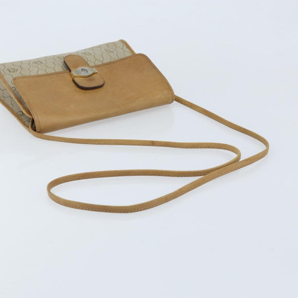 Christian Dior Honeycomb Canvas Shoulder Bag PVC Beige Gold Auth ARZ767
