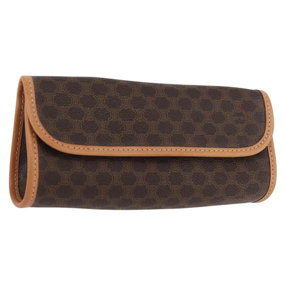 CELINE Macadam Canvas Clutch Bag PVC Leather Brown Gold Auth ARZ771A
