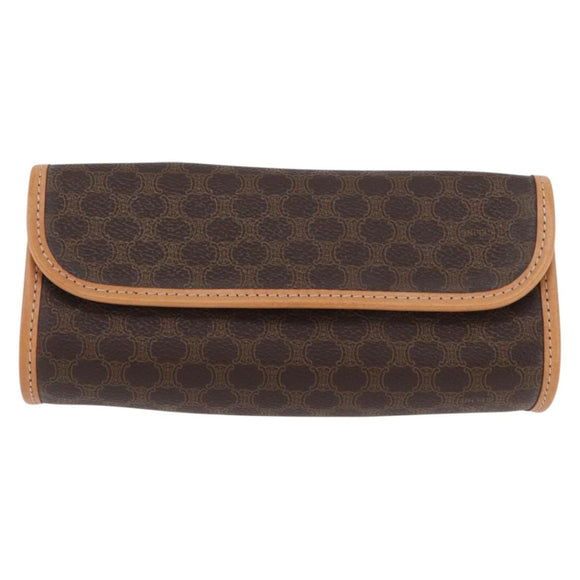 CELINE Macadam Canvas Clutch Bag PVC Leather Brown Gold Auth ARZ771A