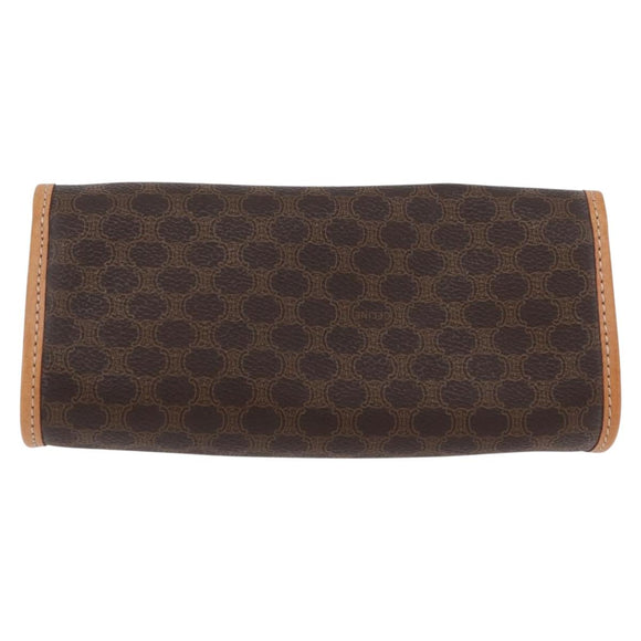 CELINE Macadam Canvas Clutch Bag PVC Leather Brown Gold Auth ARZ771A