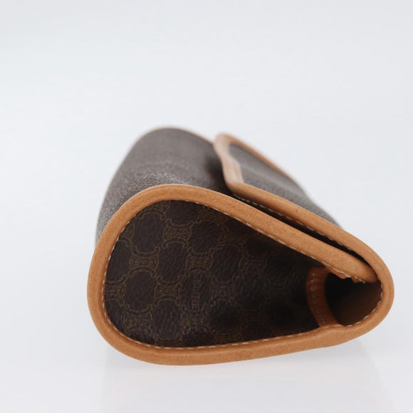 CELINE Macadam Canvas Clutch Bag PVC Leather Brown Gold Auth ARZ771A