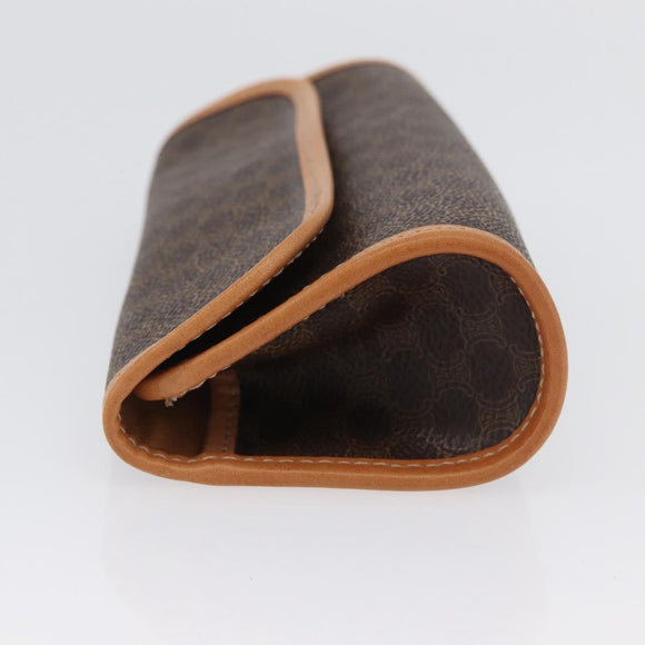CELINE Macadam Canvas Clutch Bag PVC Leather Brown Gold Auth ARZ771A