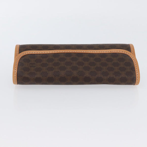 CELINE Macadam Canvas Clutch Bag PVC Leather Brown Gold Auth ARZ771A