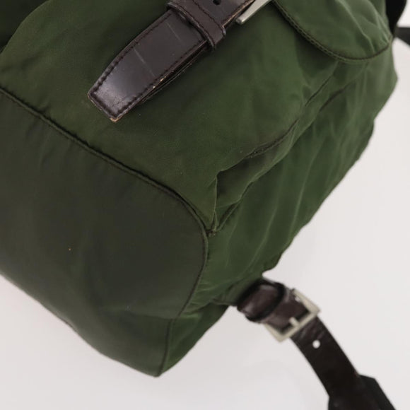 PRADA Backpack Nylon Khaki Silver Auth ARZ774