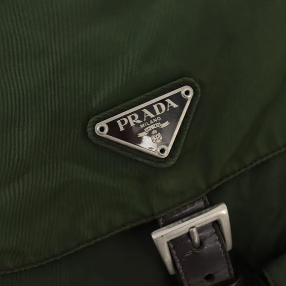 PRADA Backpack Nylon Khaki Silver Auth ARZ774