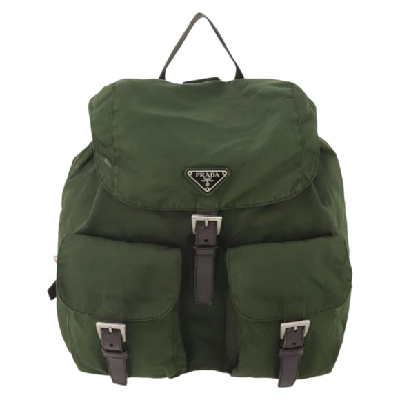PRADA Backpack Nylon Khaki Silver Auth ARZ774