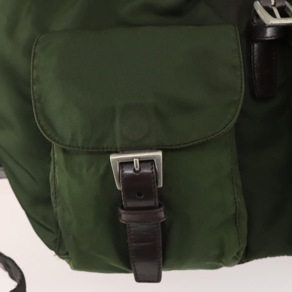 PRADA Backpack Nylon Khaki Silver Auth ARZ774