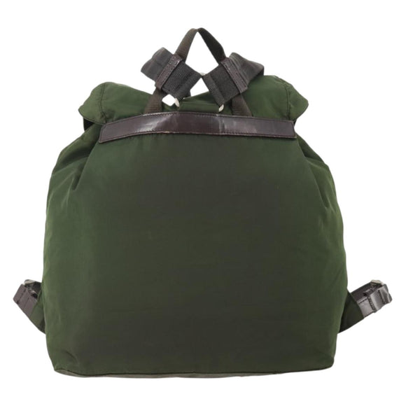 PRADA Backpack Nylon Khaki Silver Auth ARZ774
