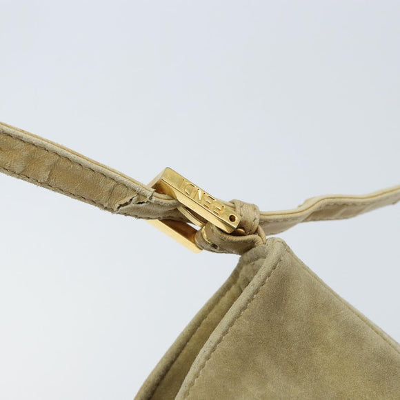 FENDI Mamma Baguette Schoudertas Suède Beige Goud Auth ARZ775