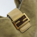 FENDI Mamma Baguette Schoudertas Suède Beige Goud Auth ARZ775-18