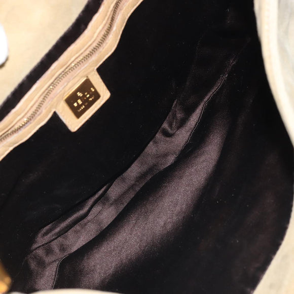 FENDI Mamma Baguette Schoudertas Suède Beige Goud Auth ARZ775
