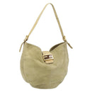 FENDI Mamma Baguette Schoudertas Suède Beige Goud Auth ARZ775-1