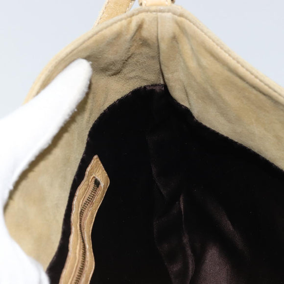 FENDI Mamma Baguette Schoudertas Suède Beige Goud Auth ARZ775