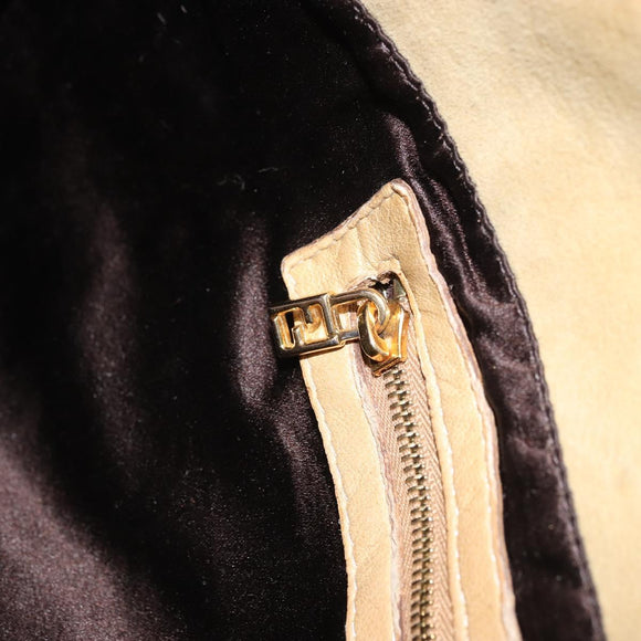 FENDI Mamma Baguette Schoudertas Suède Beige Goud Auth ARZ775
