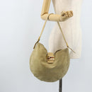 FENDI Mamma Baguette Schoudertas Suède Beige Goud Auth ARZ775-25