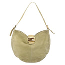 FENDI Mamma Baguette Schoudertas Suède Beige Goud Auth ARZ775-13