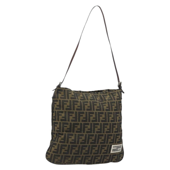 FENDI Zucca Canvas Shoulder Bag Brown Black Auth ARZ776