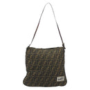 FENDI Zucca Canvas Shoulder Bag Brown Black Auth ARZ776-13