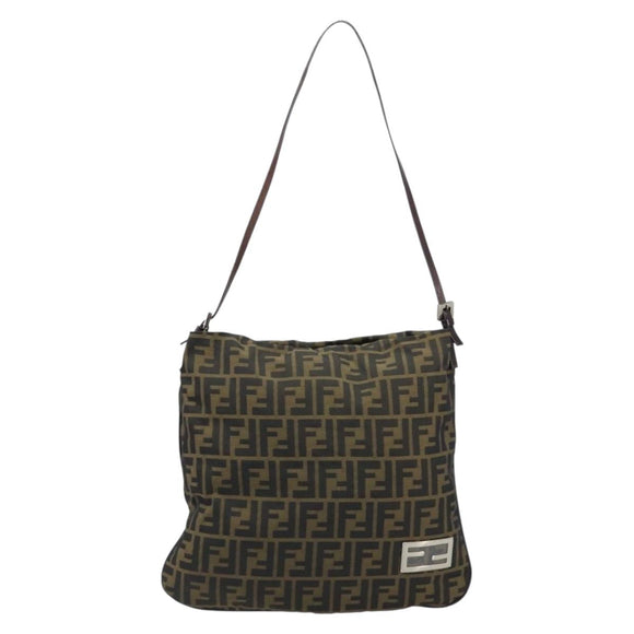FENDI Zucca Canvas Shoulder Bag Brown Black Auth ARZ776