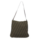 FENDI Zucca Canvas Shoulder Bag Brown Black Auth ARZ776-2