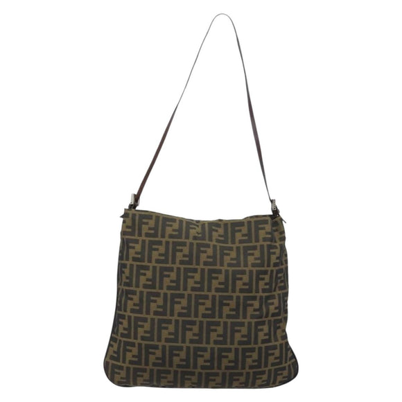 FENDI Zucca Canvas Shoulder Bag Brown Black Auth ARZ776