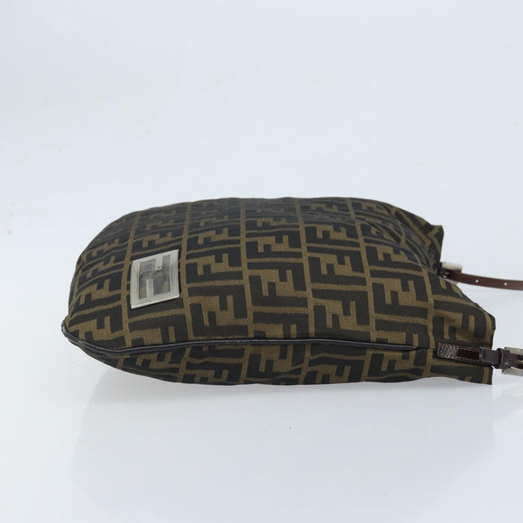 FENDI Zucca Canvas Shoulder Bag Brown Black Auth ARZ776