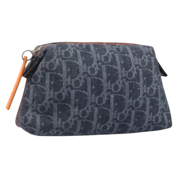 Christian Dior Trotter Canvas Pouch Navy Silver Auth ARZ782A