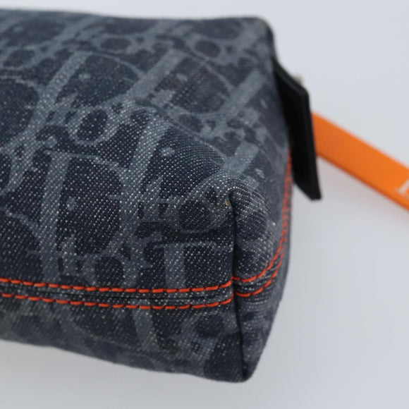 Christian Dior Trotter Canvas Pouch Navy Silver Auth ARZ782A