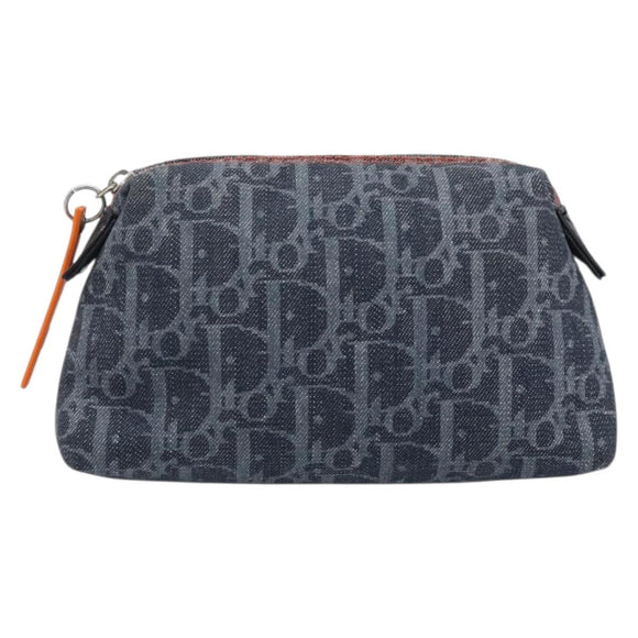 Christian Dior Trotter Canvas Pouch Navy Silver Auth ARZ782A
