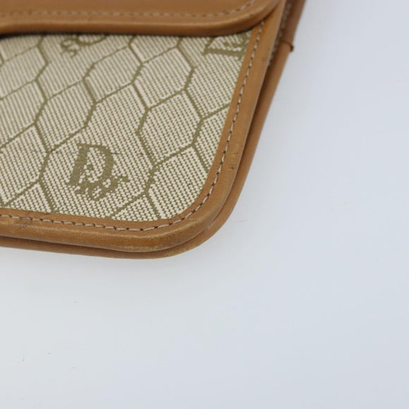 Christian Dior Honeycomb Canvas Shoulder Bag PVC Beige Gold Auth ARZ784