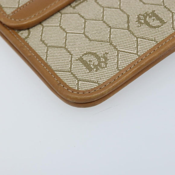 Christian Dior Honeycomb Canvas Shoulder Bag PVC Beige Gold Auth ARZ784