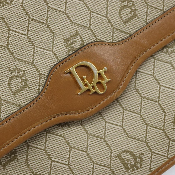Christian Dior Honeycomb Canvas Shoulder Bag PVC Beige Gold Auth ARZ784