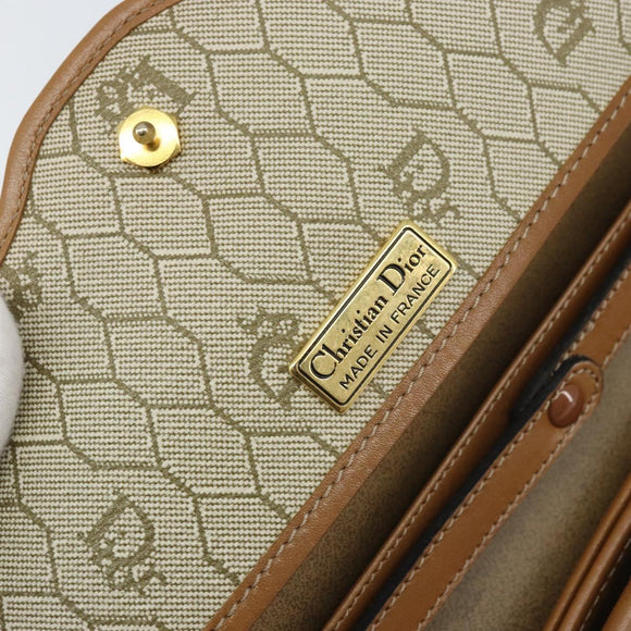 Christian Dior Honeycomb Canvas Shoulder Bag PVC Beige Gold Auth ARZ784